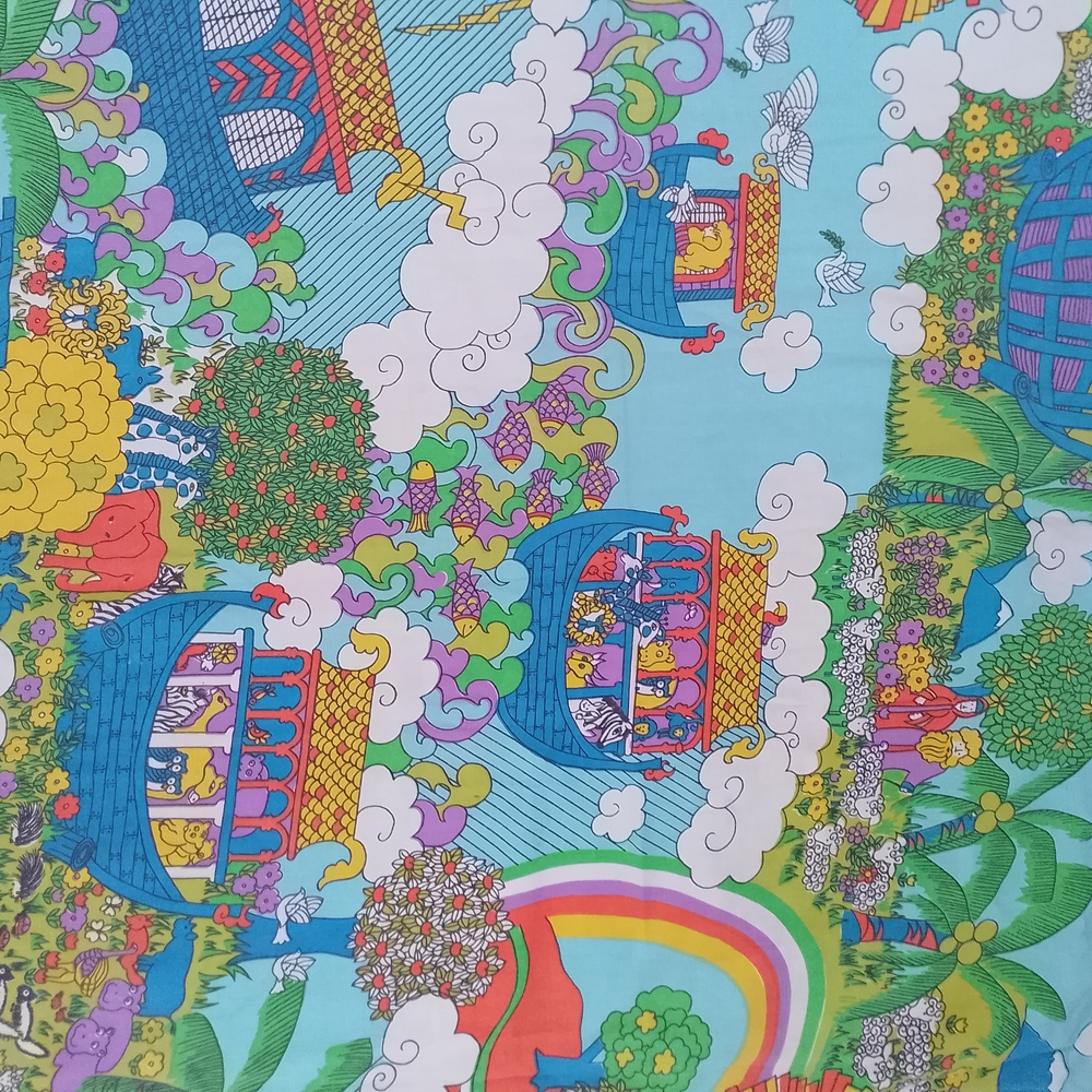 Vintage 1960-70  Noah's Ark Themed Sears FULL Flat Sheet - Picture 10 of 11